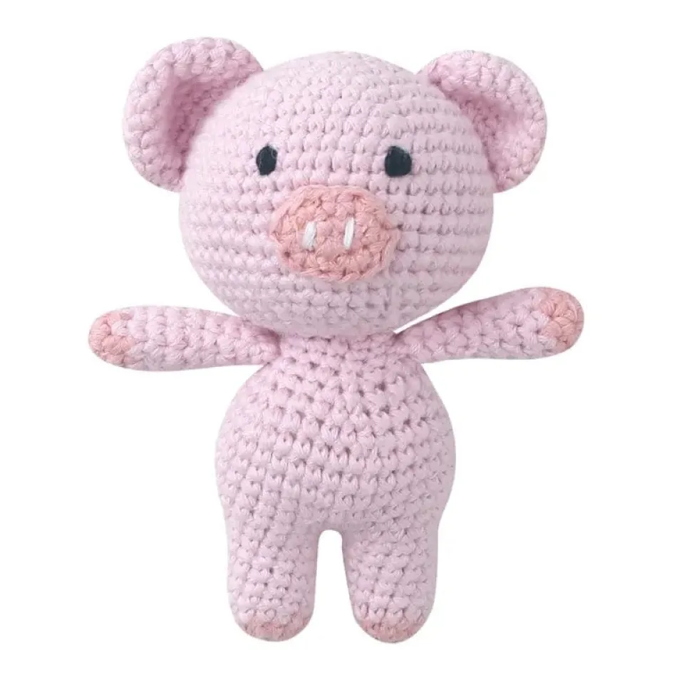 Discount La compagnie de la peluche Peluche crochet cochon tout rose
