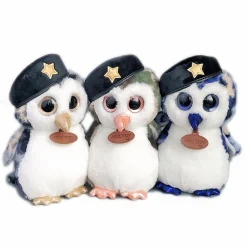 Online La compagnie de la peluche Peluche hibou militaire gris doux décor chambre enfant