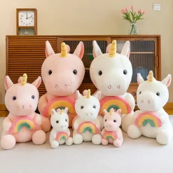 Sale La compagnie de la peluche Peluche licorne arc-en-ciel douce avec corne doré