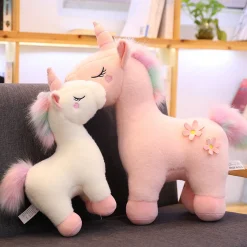 Online La compagnie de la peluche Peluche licorne blanche fleurie avec crinière arc-en-ciel