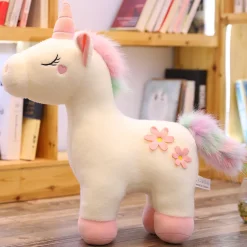 Online La compagnie de la peluche Peluche licorne blanche fleurie avec crinière arc-en-ciel