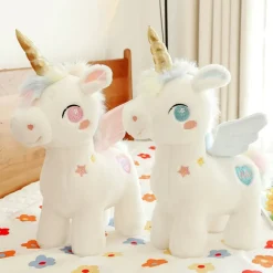 Best La compagnie de la peluche Peluche licorne blanche étoilée avec ailes et corne dorée