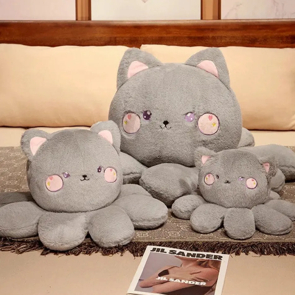 Online La compagnie de la peluche Peluche reversible chat gris