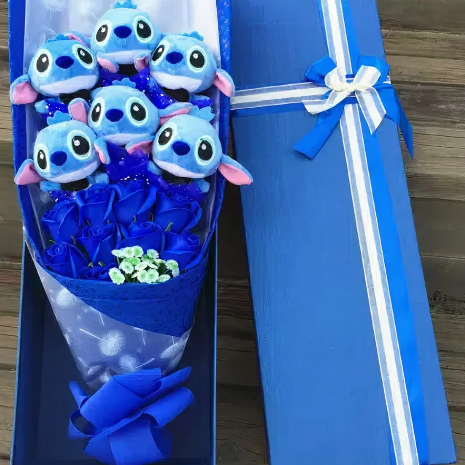 Sale La compagnie de la peluche Peluche Stitch gentleman fleur romantique cadeau doux